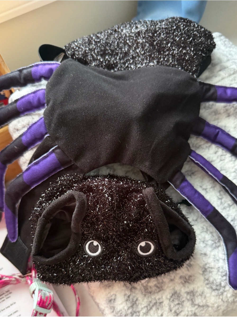 Vibrant Black and Purple Plush Spider Costume for Pet